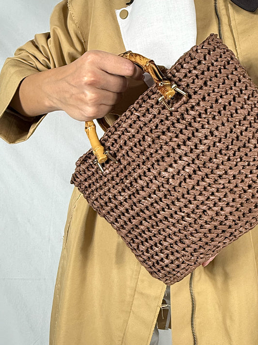 Palma Örgü Bambu Saplı El ve Omuz Çantası