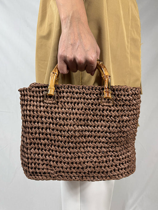 Palma Örgü Bambu Saplı El ve Omuz Çantası